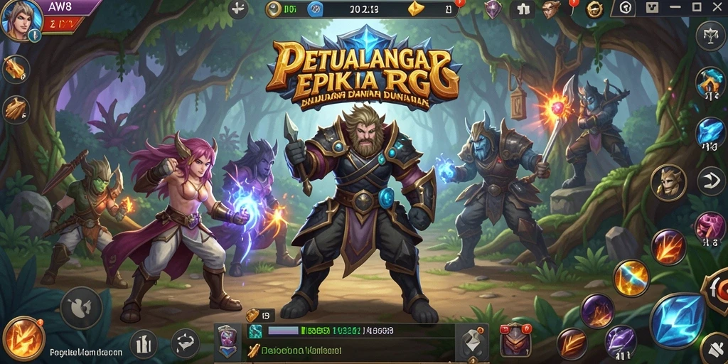 Tampilan gameplay menampilkan pertarungan epik dalam dunia RPG yang indah.