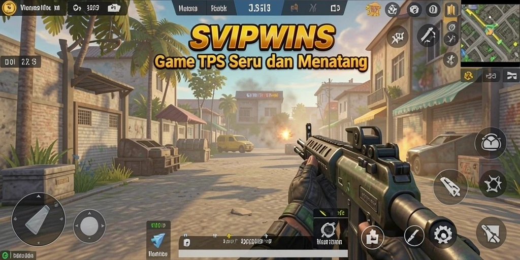 Screenshot dari gameplay seru SVIPWINS yang menunjukkan aksi tembak-menembak.